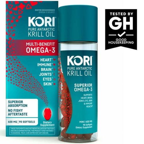 Kori Krill Oil Omega-3 400mg, 90 Softgels | Superior Omega-3 Absorption vs Fish Oil | No Fishy Burps | Omega-3 Supplement for Heart, Brain, Joint, Eye Kori Krill Oil Omega-3 400mg, 90 Softgels | Superior Omega-3 Absorption vs Fish Oil | No Fishy Burps | Omega-3 Supplement for Heart, Brain, Joint, Eye